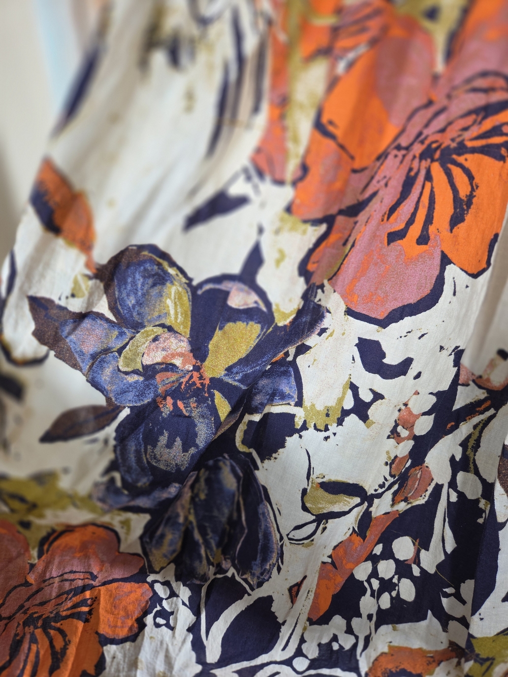 Free People Floral Tiered Maxi Skirt - Orange, Navy & Cream. 100% Cotton. Sz XS - Picture 3 of 4